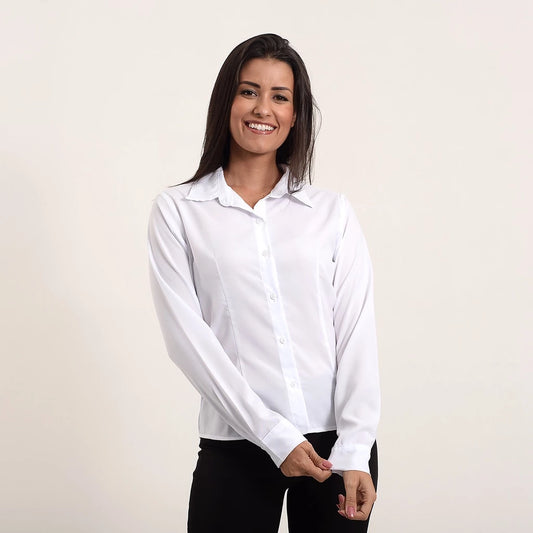Camisa social feminina manga longa Camisete social feminina branca ou preta gabardine passa fácil direto da fábrica