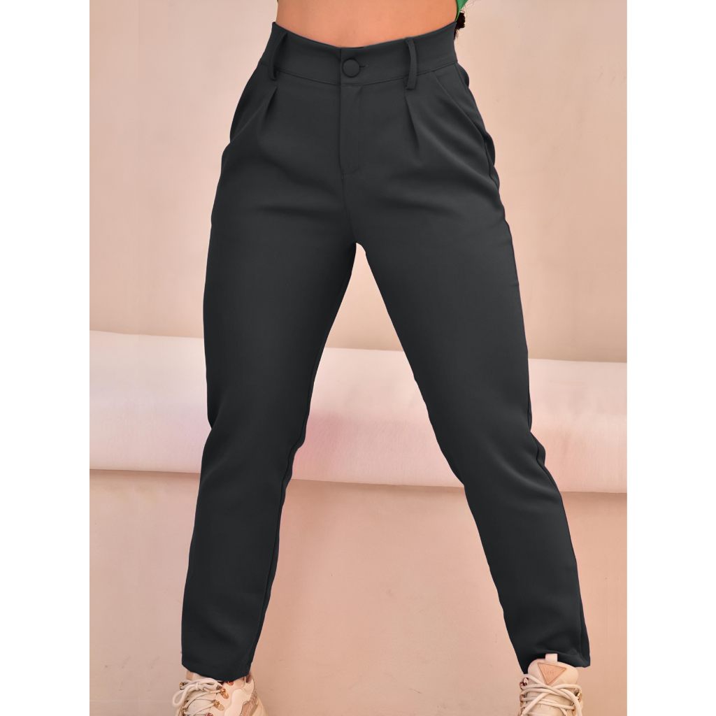 Calça Alfaiataria Feminina Reta plissada Elegante Social Casual Plus size mais vendidas