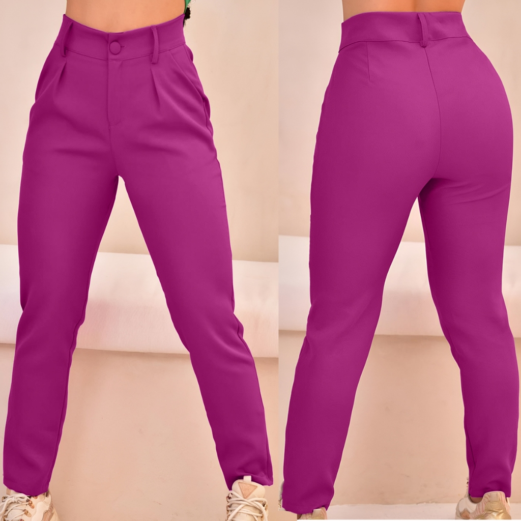 Calça Alfaiataria Feminina Reta plissada Elegante Social Casual Plus size mais vendidas