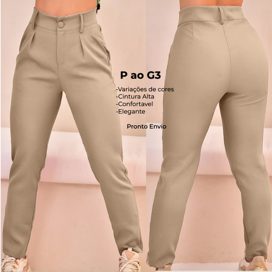 Calça Alfaiataria Feminina Reta plissada Elegante Social Casual Plus size mais vendidas