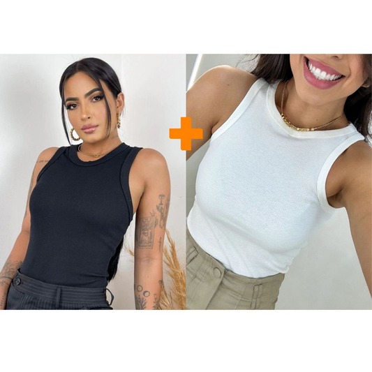 Kit 2 Blusas Femininas Regata Canelada Ribana Premium – Básica, Social e Confortável