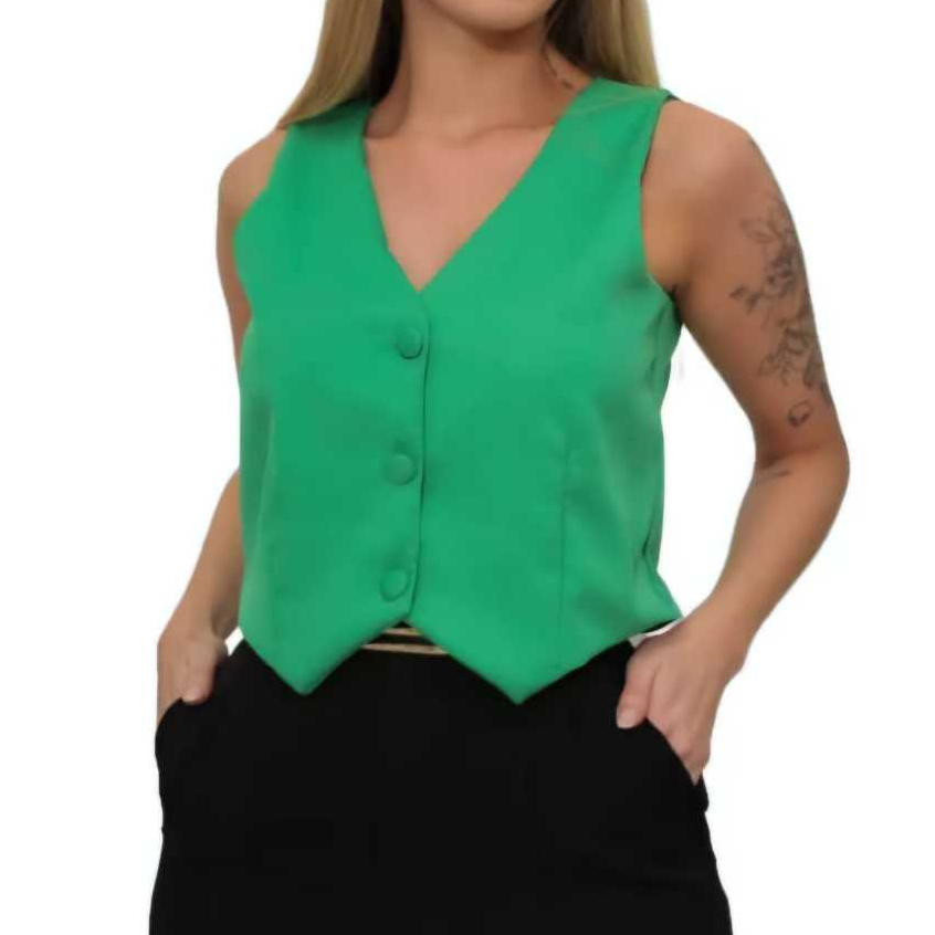 Colete Alfaiataria Feminino Curto com Botão Encapado