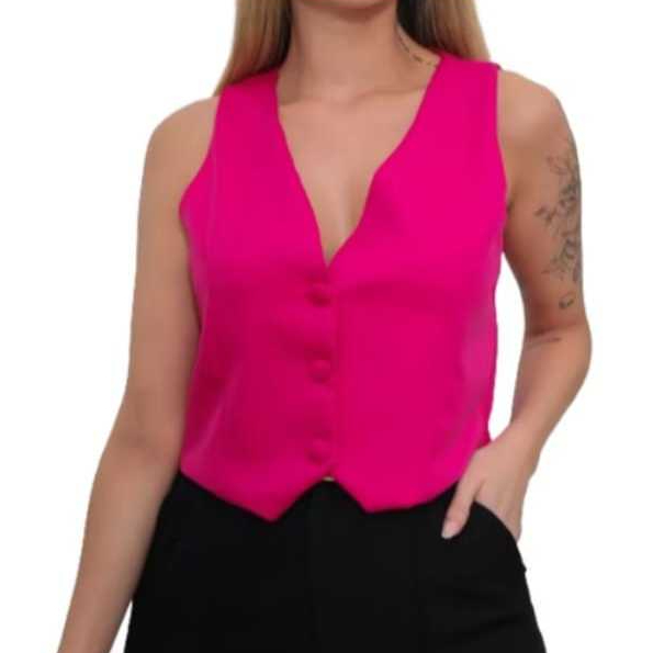 Colete Alfaiataria Feminino Curto com Botão Encapado