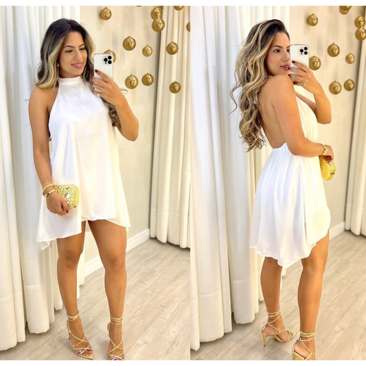 Vestido Feminino Soltinho Rodado Frente Única Gola Elegante Leve Verão 2025 Confortável