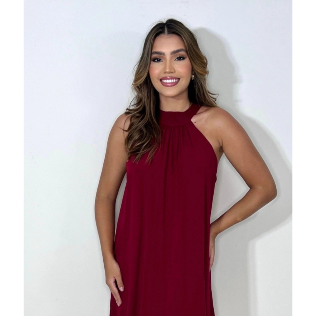 Vestido Feminino Soltinho Rodado Frente Única Gola Elegante Leve Verão 2025 Confortável