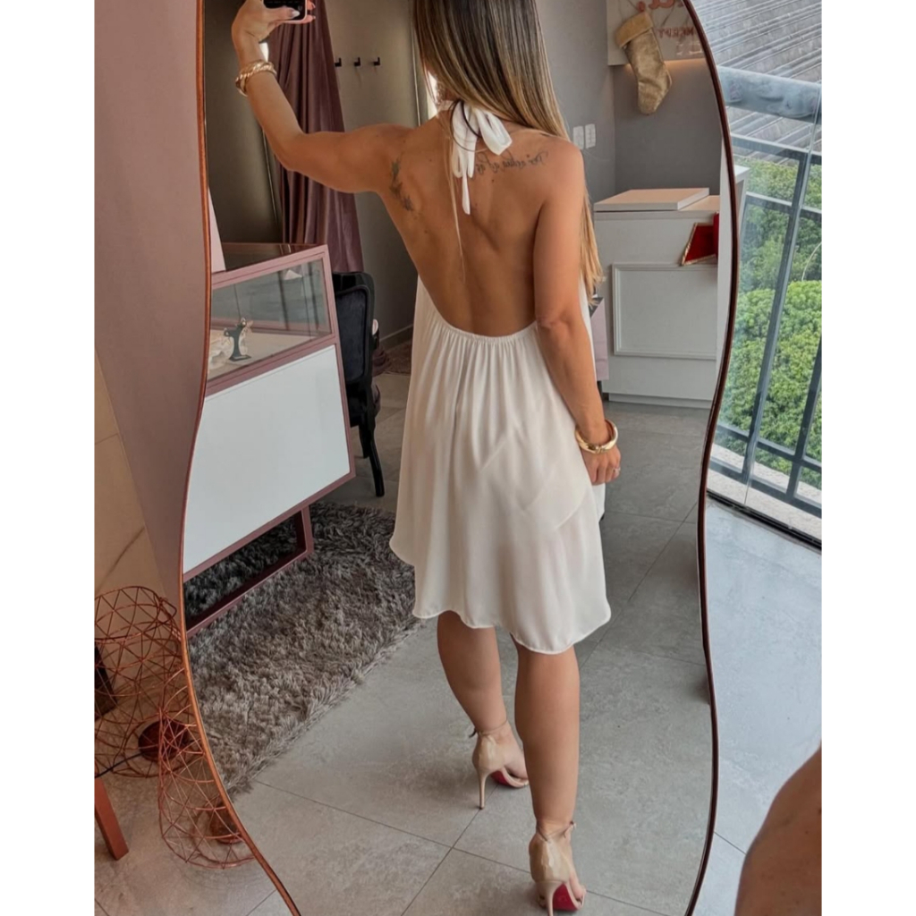 Vestido Feminino Soltinho Rodado Frente Única Gola Elegante Leve Verão 2025 Confortável