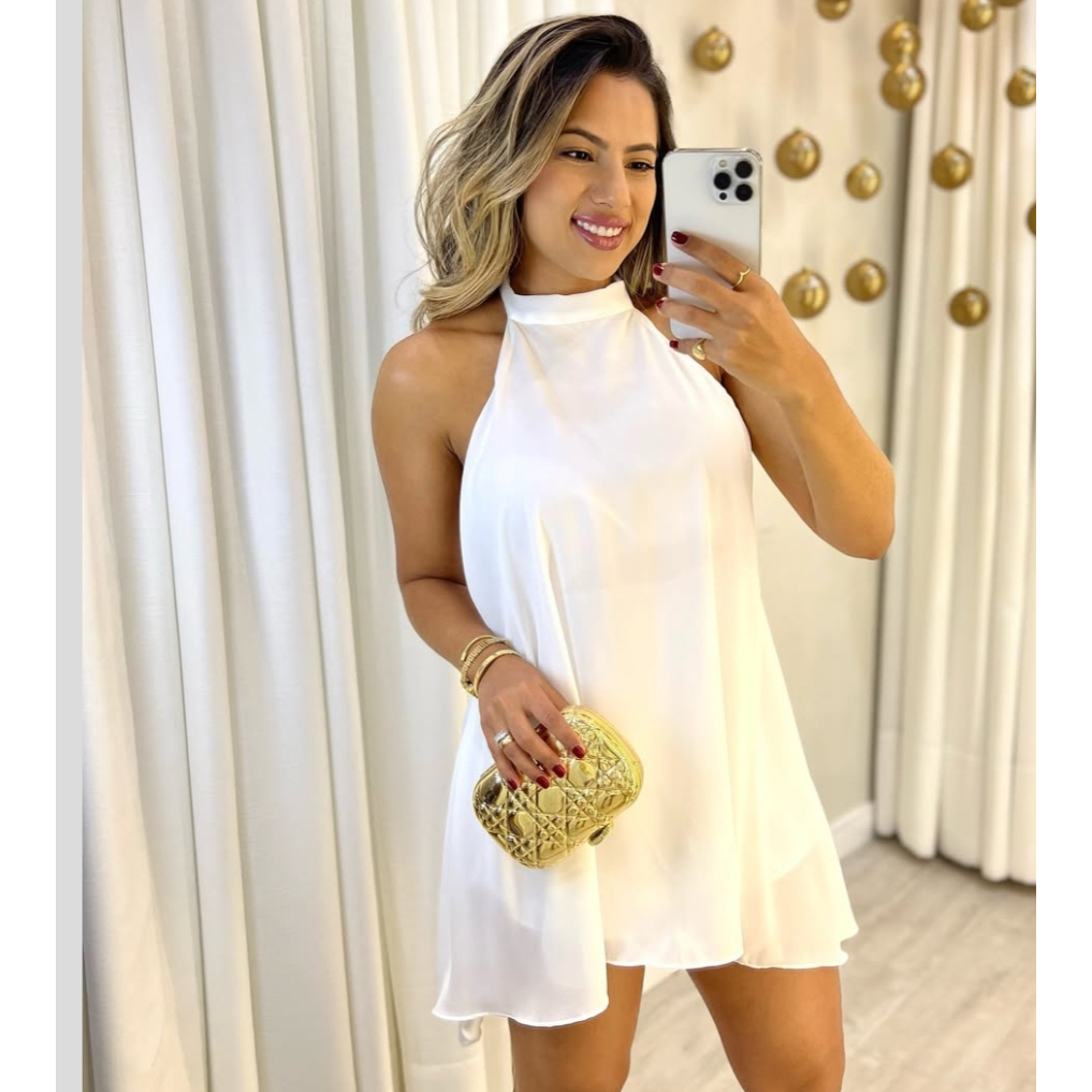Vestido Feminino Soltinho Rodado Frente Única Gola Elegante Leve Verão 2025 Confortável
