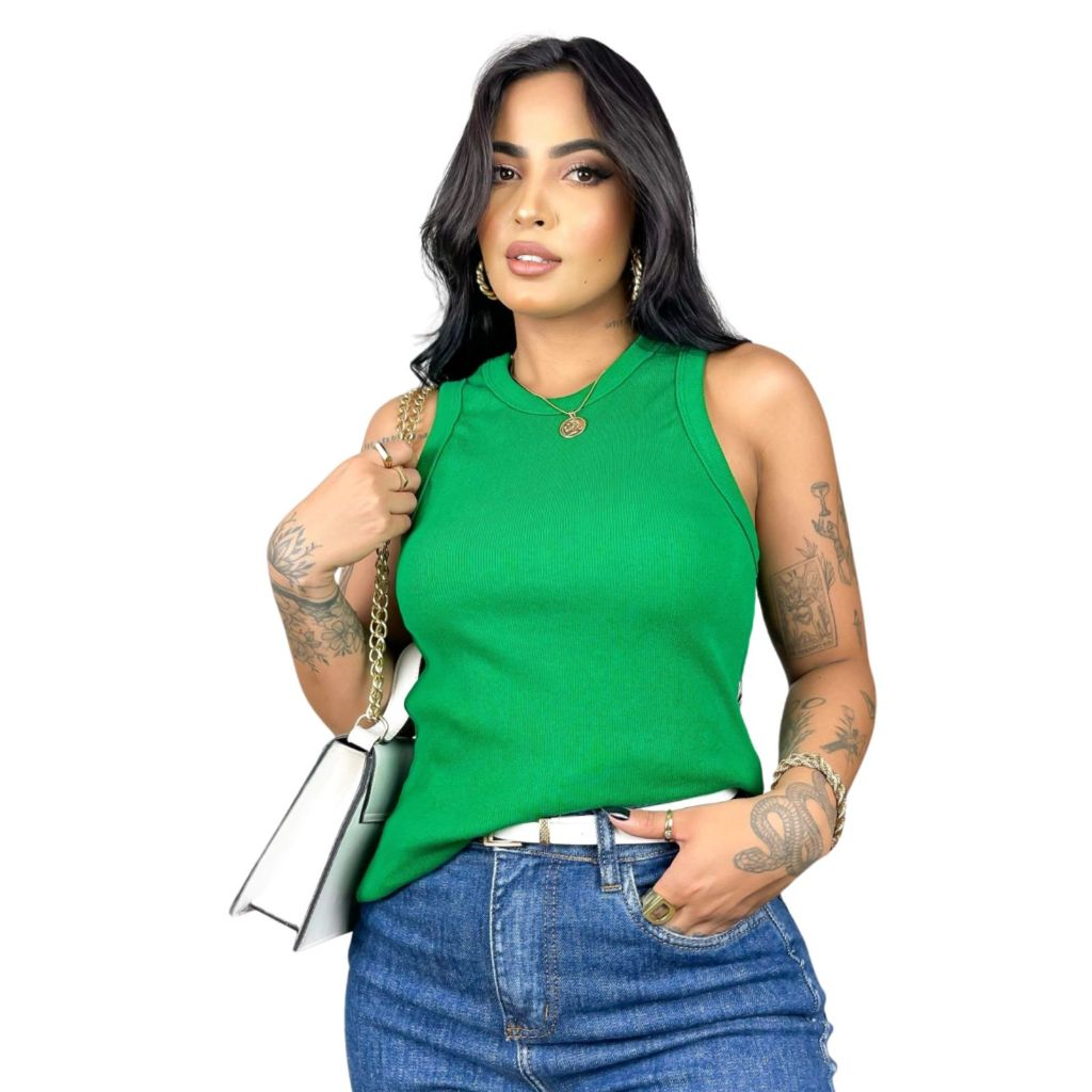 Kit 2 Blusas Feminina Regata Canelada Ribana Premium Social Americana Basica Promoção