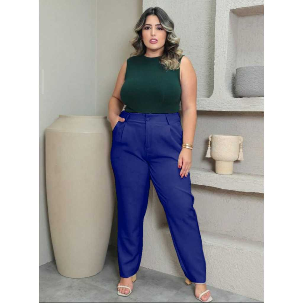 Calça Alfaiataria Feminina Reta plissada Elegante Social Casual Plus size mais vendidas
