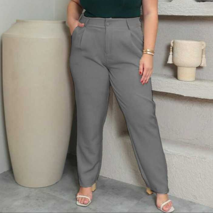 Calça Alfaiataria Feminina Reta plissada Elegante Social Casual Plus size mais vendidas