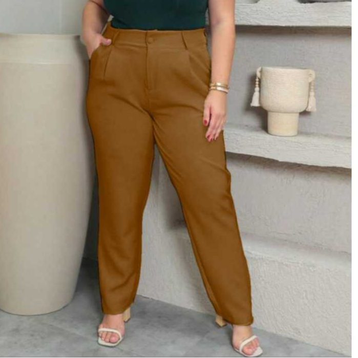 Calça Alfaiataria Feminina Reta plissada Elegante Social Casual Plus size mais vendidas