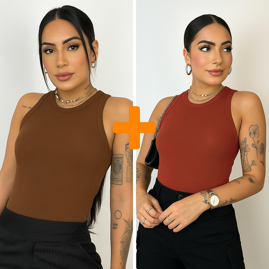 Kit 2 Blusas Feminina Regata Canelada Ribana Premium Social Americana Basica Promoção
