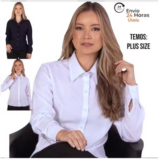 Camisa social feminina manga longa Camisete social feminina branca ou preta gabardine passa fácil direto da fábrica