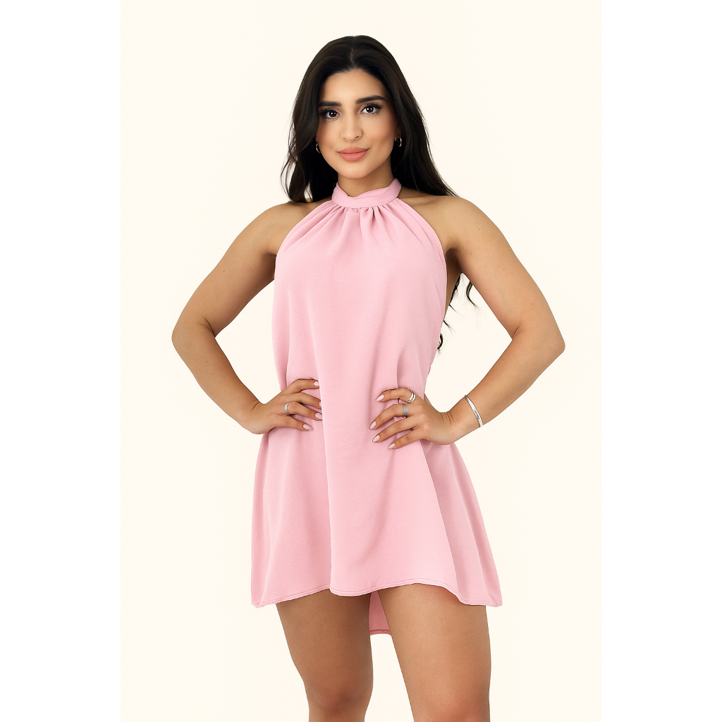 Vestido Feminino Soltinho Rodado Frente Única Gola Elegante Leve Verão 2025 Confortável