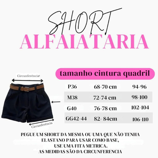 Short Alfaiataria Feminino Social com Cinto Cintura Alta PROMOÇÃO