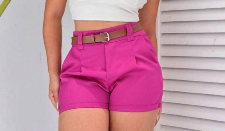 Short Alfaiataria Feminino Social com Cinto Cintura Alta PROMOÇÃO