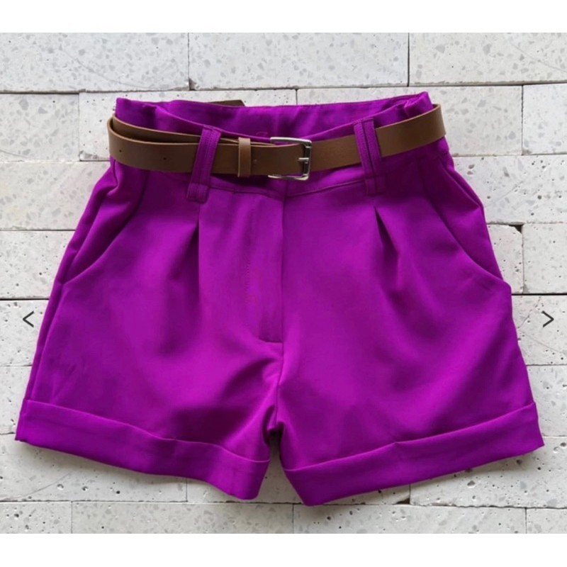 Short Alfaiataria Feminino Social com Cinto Cintura Alta PROMOÇÃO
