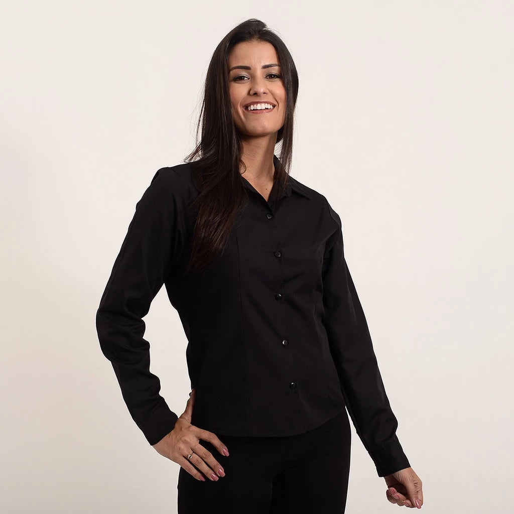 Camisa social feminina manga longa Camisete social feminina branca ou preta gabardine passa fácil direto da fábrica