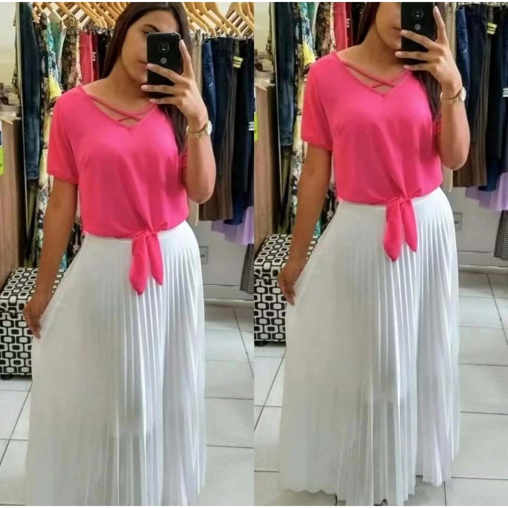 Saia Plissada Longa Evangélica Elegante Forrada Lisa