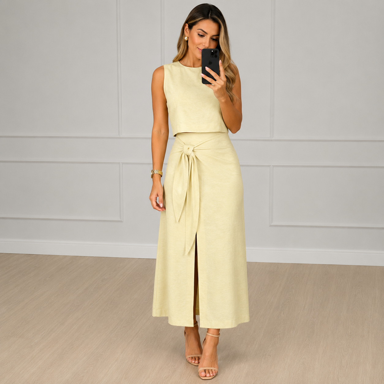Conjunto Feminino Colete e Saia Midi com Fenda Elegante