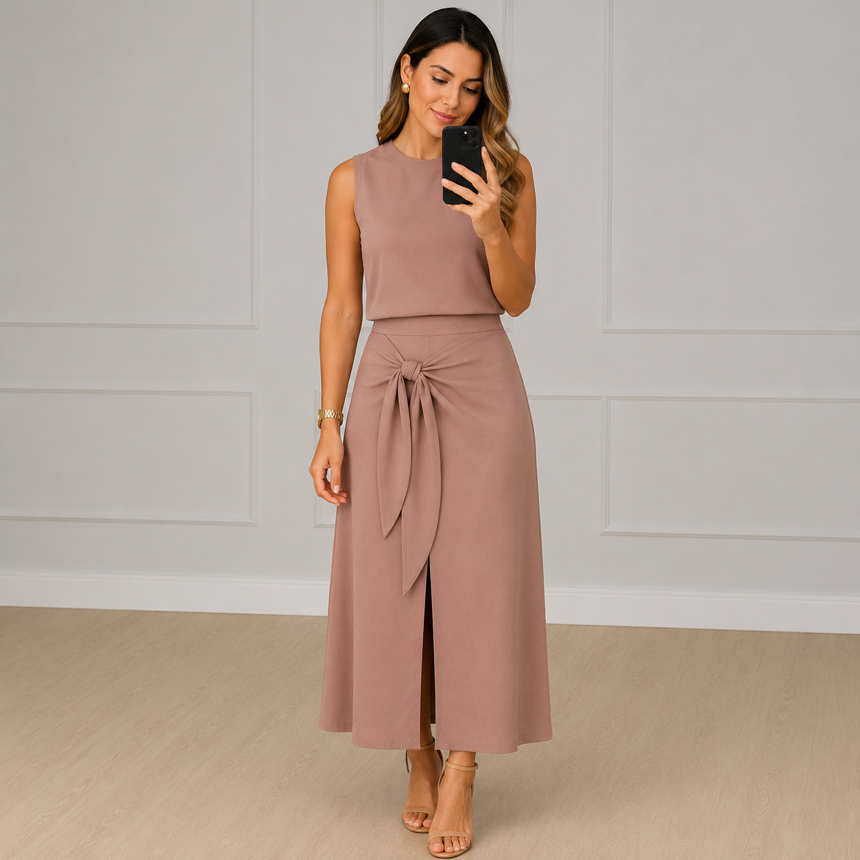 Conjunto Feminino Colete e Saia Midi com Fenda Elegante