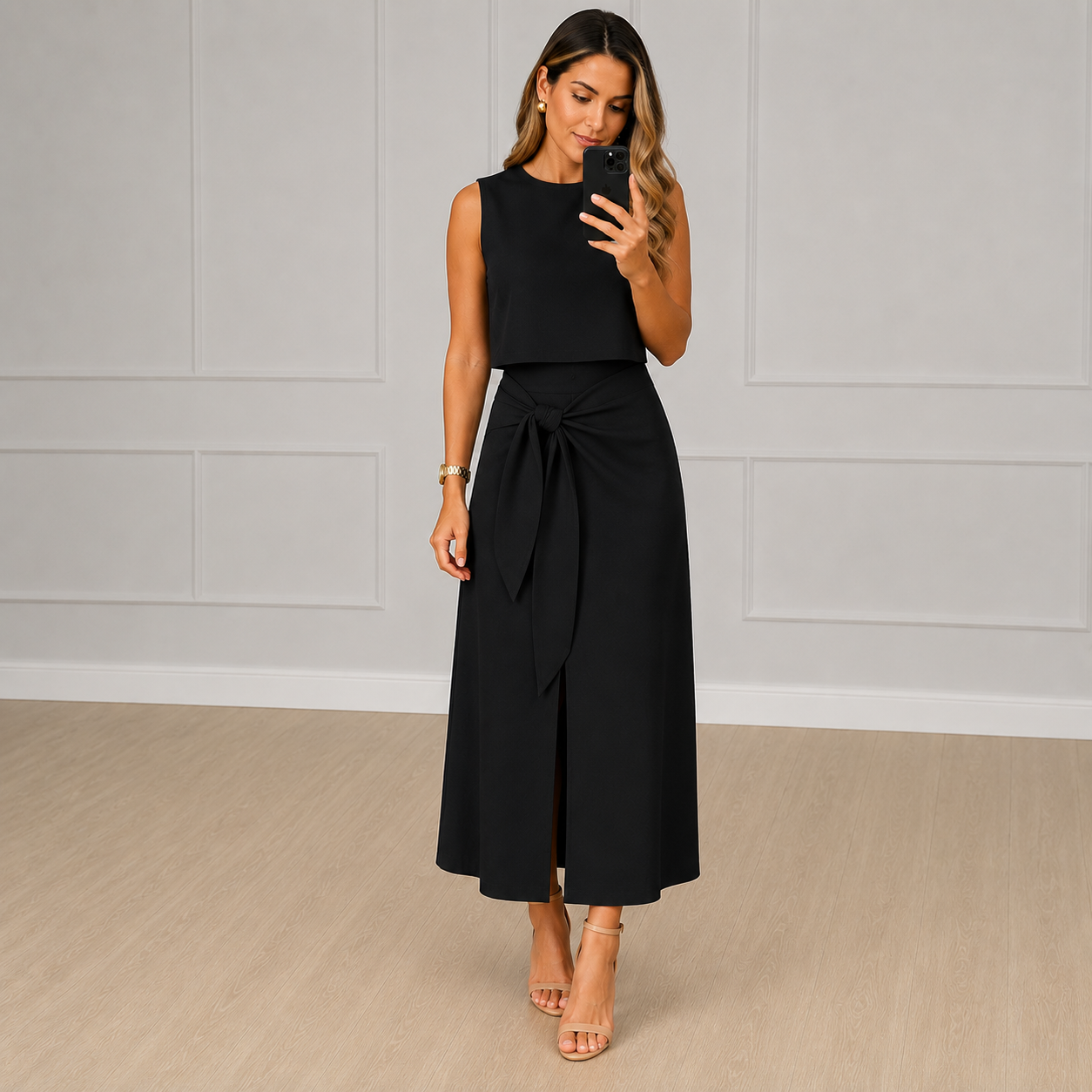Conjunto Feminino Colete e Saia Midi com Fenda Elegante