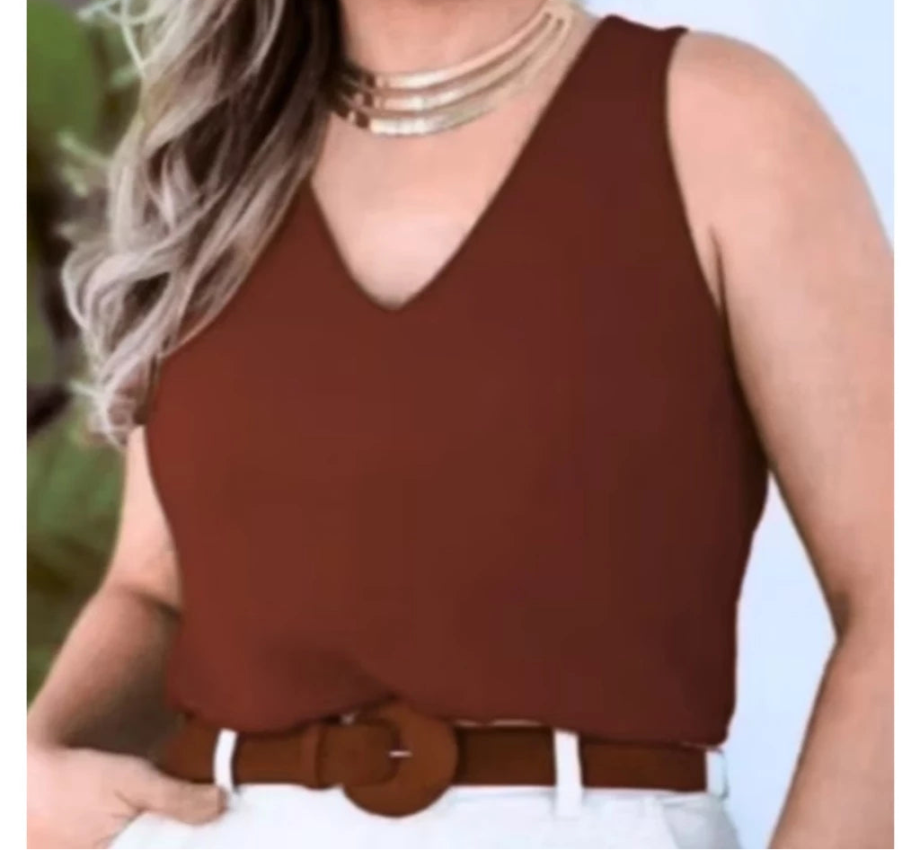 Blusa Feminina Regata Alça Larga Duna Lisa Frente Única – Elegante e Versátil