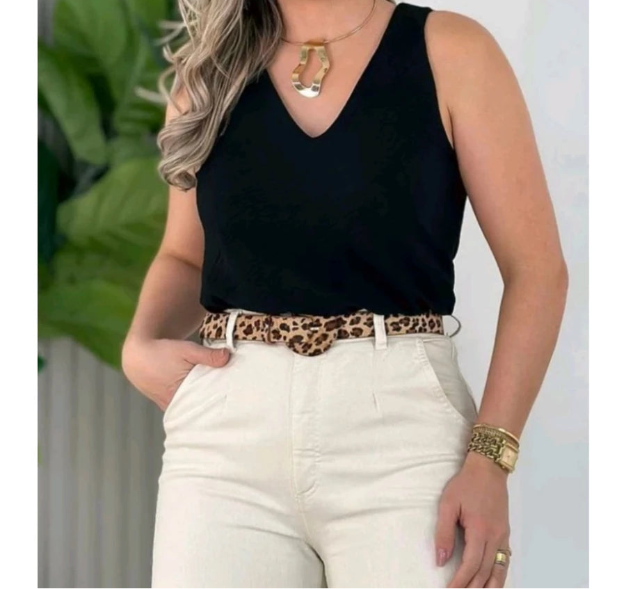 Blusa Feminina Regata Alça Larga Duna Lisa Frente Única – Elegante e Versátil