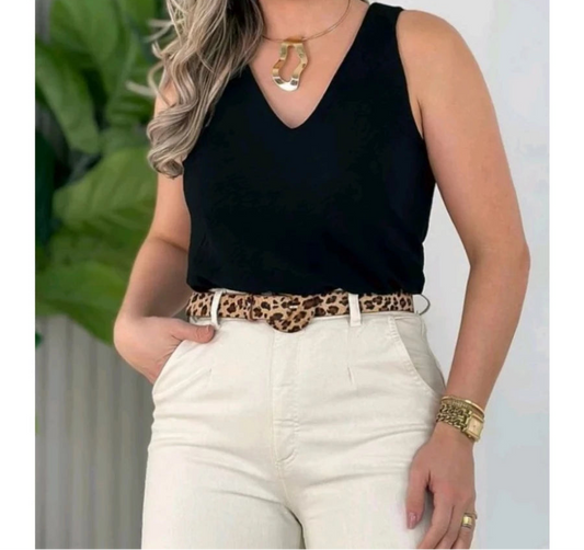 Blusa Feminina Regata Alça Larga Duna Lisa Frente Única – Elegante e Versátil