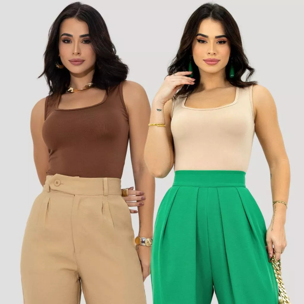 Kit 2 Regatas Femininas Suplex Decote Quadrado – Básica, Casual e Confortável