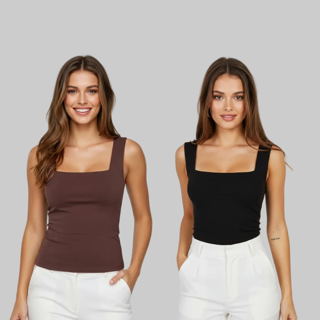 Kit 2 Regatas Femininas Suplex Decote Quadrado – Básica, Casual e Confortável