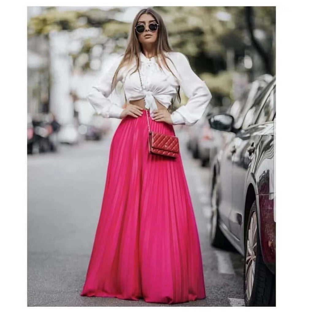 Saia Plissada Longa Evangélica Elegante Forrada Lisa