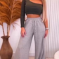 Calça Pantalona Lanzinha Feminina Cintura Alta Com Elastico De e Bolso Outono / Inverno Promoção