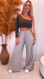Calça Pantalona Lanzinha Feminina Cintura Alta Com Elastico De e Bolso Outono / Inverno Promoção