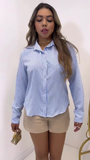 Camisa Social Manga Longa Feminina Crepinho Listrado