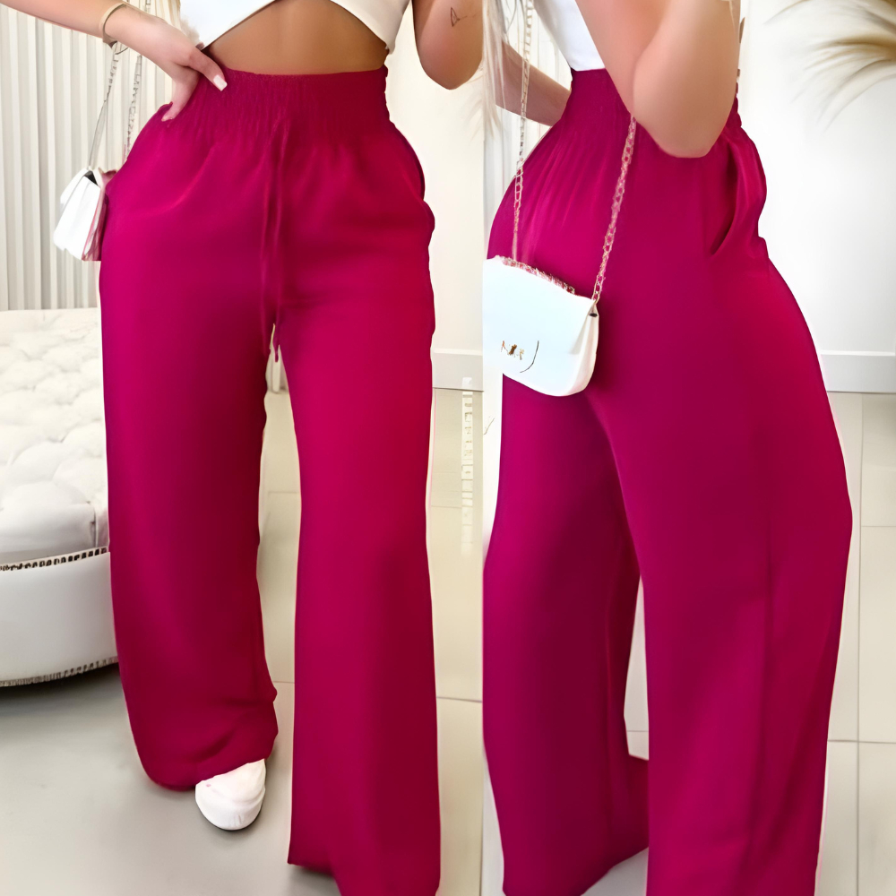 Calça Pantalona Feminina com Bolso Tecido Duna Corte Reto Alfaiataria e Cintura Alta P ao GG