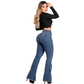 Calça Jeans Feminina Flare Marmorizada Lycra Modelagem Empina Bumbum Barra Desfiada