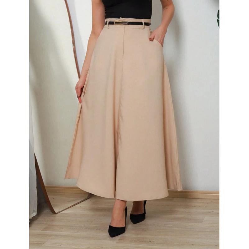 Saia Longa Feminina Alfaiataria Moda Evangélica Casual Básica Inverno Cintura Alta