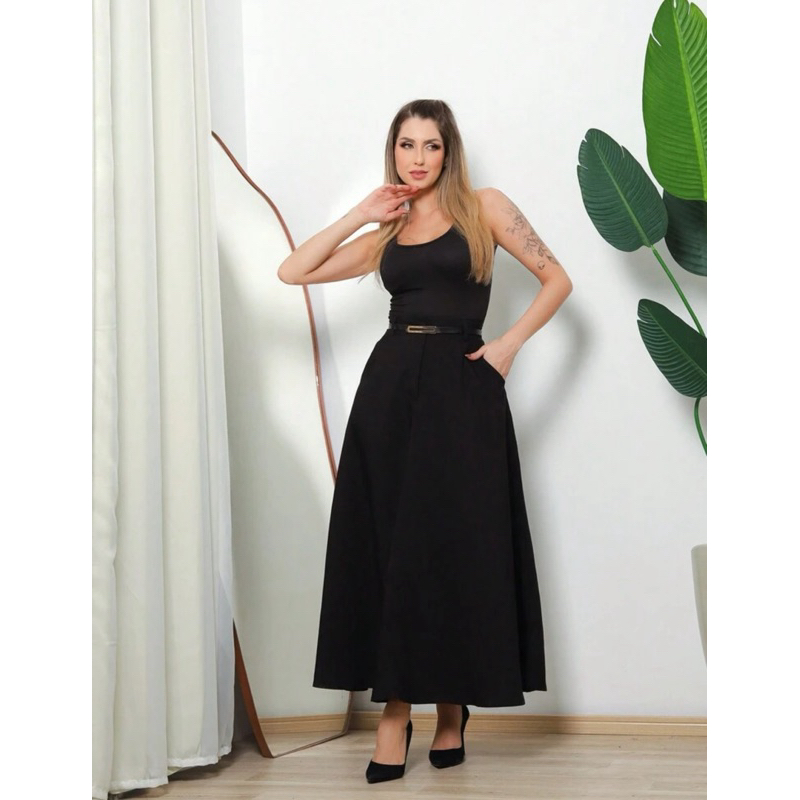 Saia Longa Feminina Alfaiataria Moda Evangélica Casual Básica Inverno Cintura Alta