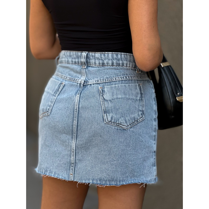 Saia Jeans Feminina Cintura Alta saia midi saia colorido sem rascada 8156