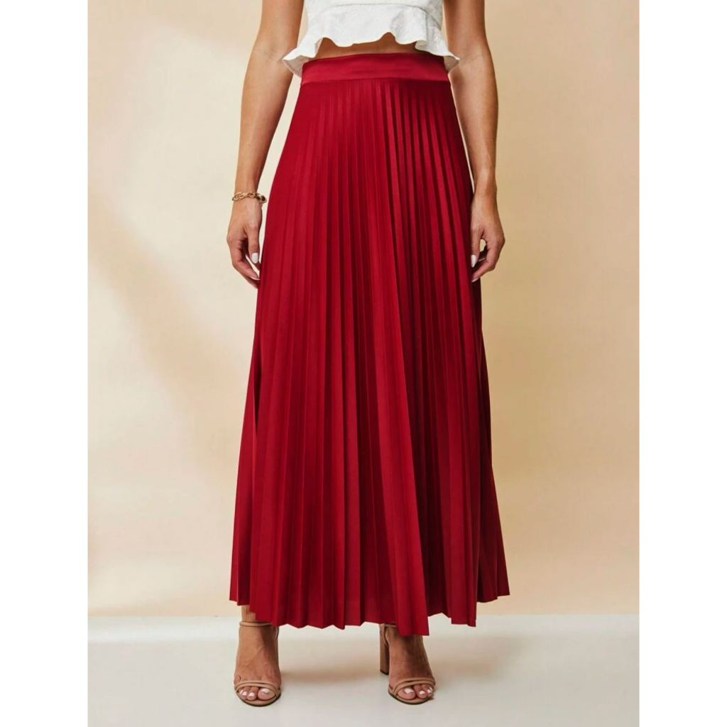 Saia Plissada Longa Evangélica Elegante Forrada Lisa