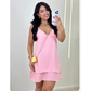 Vestido Curto Soltinho Super Elegante Clara no Tecido Duna Com Babado na Parte de Baixo Moda Verão.