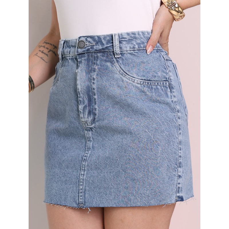 Saia Jeans Feminina Cintura Alta saia midi saia colorido sem rascada 8156