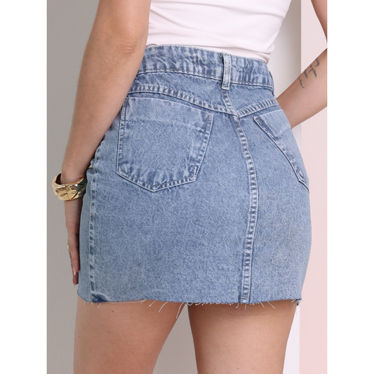 Saia Jeans Feminina Cintura Alta saia midi saia colorido sem rascada 8156