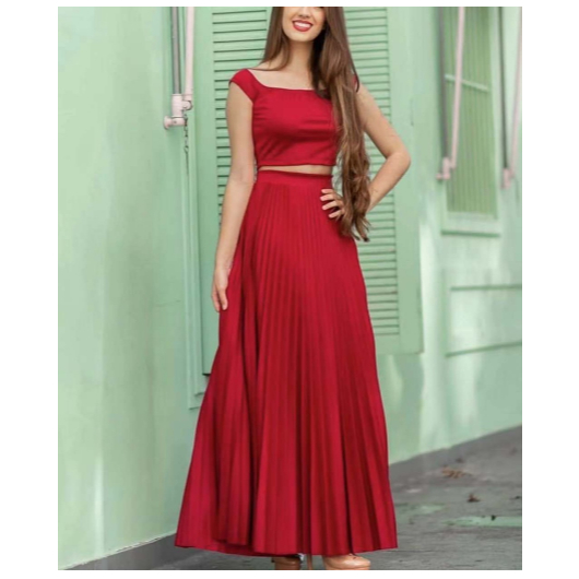 Saia Plissada Longa Evangélica Elegante Forrada Lisa