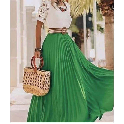 Saia Plissada Longa Evangélica Elegante Forrada Lisa