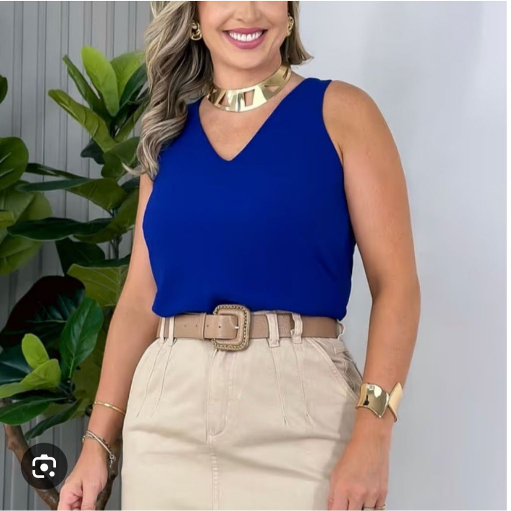 Blusa Feminina Regata Alça Larga Duna Lisa Básica Elegante Frente Única Air Flow