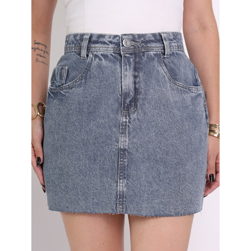 Saia Jeans Feminina Cintura Alta saia midi saia colorido sem rascada 8156