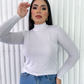 Blusa Feminina Cacharrel Gola Alta Manga Longa Segunda Pele Básica Elegante