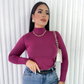 Blusa Feminina Cacharrel Gola Alta Manga Longa Segunda Pele Básica Elegante